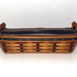 2003 Longaberger Proudly American Woven Wood Cracker Basket w/Protector & Liner